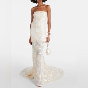 ROTATE Bridal Alberty floral-appliqué mesh gown